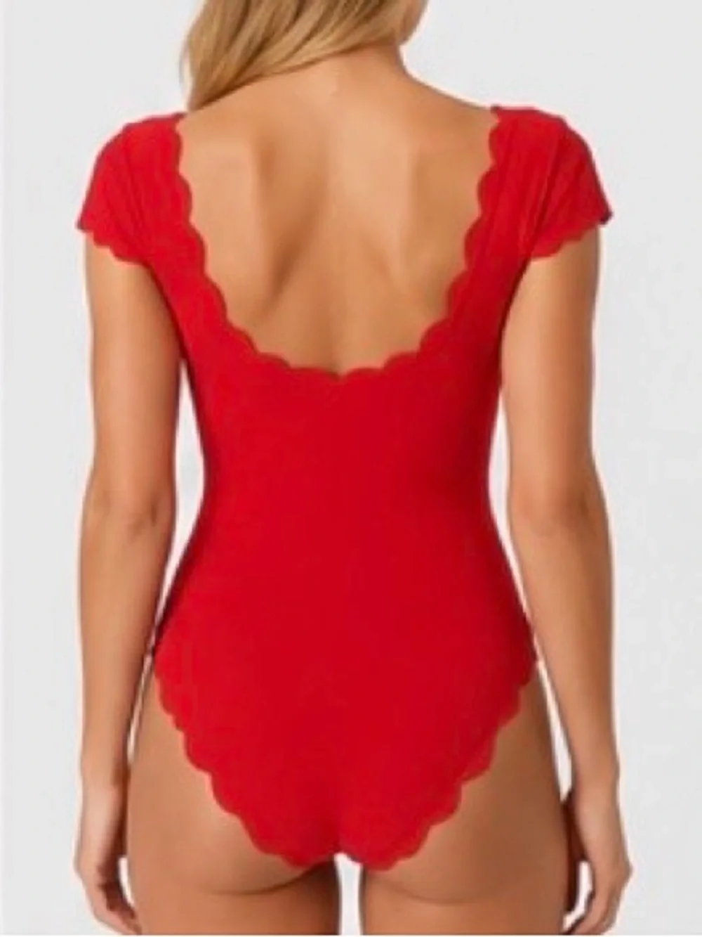 MARYSIA Red Scalloped 1-Piece Swimsuit / Bodysuit Cap Sleeves Textured Size L